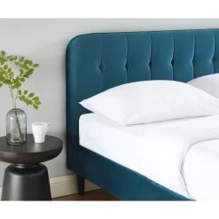Lit Double ANDRE Velours Bleu Paon 160x200 Sommier Inclus -Canapé Rêve Promos Magasin andre160bup lit 160 velours sommier 160200cm velours bleu paon 2