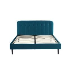 Lit Double ANDRE Velours Bleu Paon 160x200 Sommier Inclus -Canapé Rêve Promos Magasin andre160bup lit 160 velours sommier 160200cm velours bleu paon 4