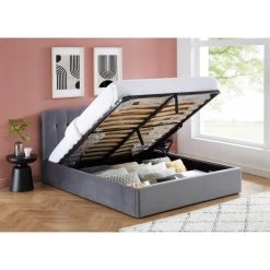 Lit Coffre ANDRE Velours Gris Anthracite 160x200 Sommier Inclus -Canapé Rêve Promos Magasin andreco160veant lit coffre 160 velours gris anthracite 3