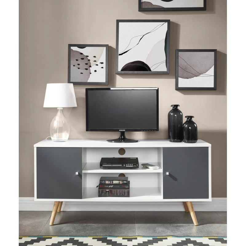 Meuble Tv BABETTE Blanc Et Gris Anthracite 116cm 1 Meuble Tv BABETTE Blanc Et Gris Anthracite 116cm