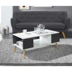 Table Basse BABETTE Blanc Et Gris Anthracite 2 Niches