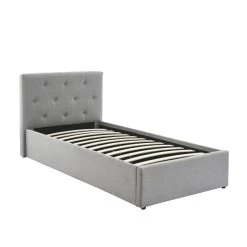 Lit Coffre Enfant BAHIA Tissu Gris 90x190 Sommier Inclus -Canapé Rêve Promos Magasin bahia lit coffre 90 gris 2