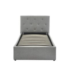 Lit Coffre Enfant BAHIA Tissu Gris 90x190 Sommier Inclus -Canapé Rêve Promos Magasin bahia lit coffre 90 gris 4