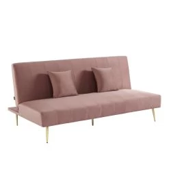 Banquette LINA Convertible Velours Rose Poudré 3 Places -Canapé Rêve Promos Magasin banquette lina convertible velours rose poudre 3 places 2