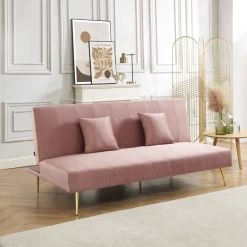 Banquette LINA Convertible Velours Rose Poudré 3 Places