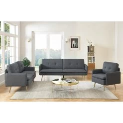 Canapé Droit ADAM Fixe Tissu Anthracite -Canapé Rêve Promos Magasin canape adam tissu anthracite pied en metal dore 2 pl 6