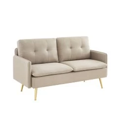 Canapé Droit ADAM Fixe Tissu Grège -Canapé Rêve Promos Magasin canape adam tissu grege pied en metal dore 2 pl 2