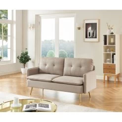 Canapé Droit ADAM Fixe Tissu Grège -Canapé Rêve Promos Magasin canape adam tissu grege pied en metal dore 2 pl 5