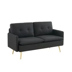 Canapé Droit ADAM Fixe Tissu Noir -Canapé Rêve Promos Magasin canape adam tissu noir pied en metal dore 2 pl 2