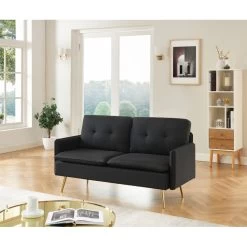 Canapé Droit ADAM Fixe Tissu Noir -Canapé Rêve Promos Magasin canape adam tissu noir pied en metal dore 2 pl 5