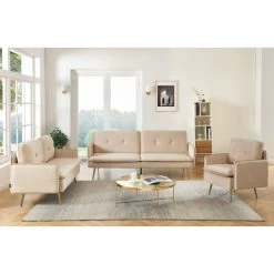 Canapé Droit ADAM Fixe Velours Beige -Canapé Rêve Promos Magasin canape adam velours beige pied en metal dore 2 pl 6