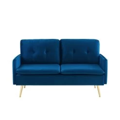 Canapé Droit ADAM Fixe Velours Bleu Marine -Canapé Rêve Promos Magasin canape adam velours bleu marine pied en metal dore 2 pl 1