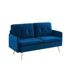 Canapé Droit ADAM Fixe Velours Bleu Marine -Canapé Rêve Promos Magasin canape adam velours bleu marine pied en metal dore 2 pl 2