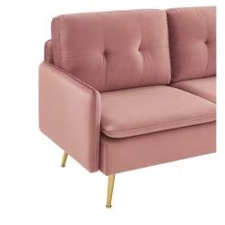 Canapé Droit ADAM Fixe Velours Rose Poudré -Canapé Rêve Promos Magasin canape adam velours rose poudre pied en metal dore 2 pl 4