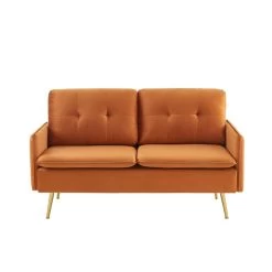 Canapé Droit ADAM Fixe Velours Rouille -Canapé Rêve Promos Magasin canape adam velours rouille pied en metal dore 2 pl 1