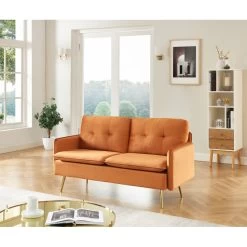 Canapé Droit ADAM Fixe Velours Rouille -Canapé Rêve Promos Magasin canape adam velours rouille pied en metal dore 2 pl 5