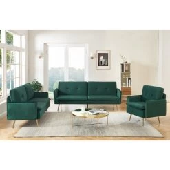 Canapé Droit ADAM Fixe Velours Vert Foncé -Canapé Rêve Promos Magasin canape adam velours vert fonce pied en metal dore 2 pl 6