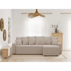 Canapé D'angle ALMA Convertible Tissu Beige 4 Places