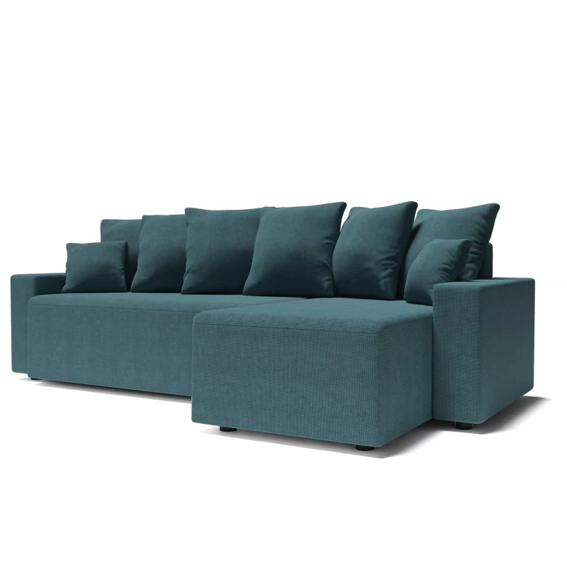 Canapé D'angle ALMA Convertible Tissu Bleu Paon 4 Places 3 Canapé D'angle ALMA Convertible Tissu Bleu Paon 4 Places – Image 3