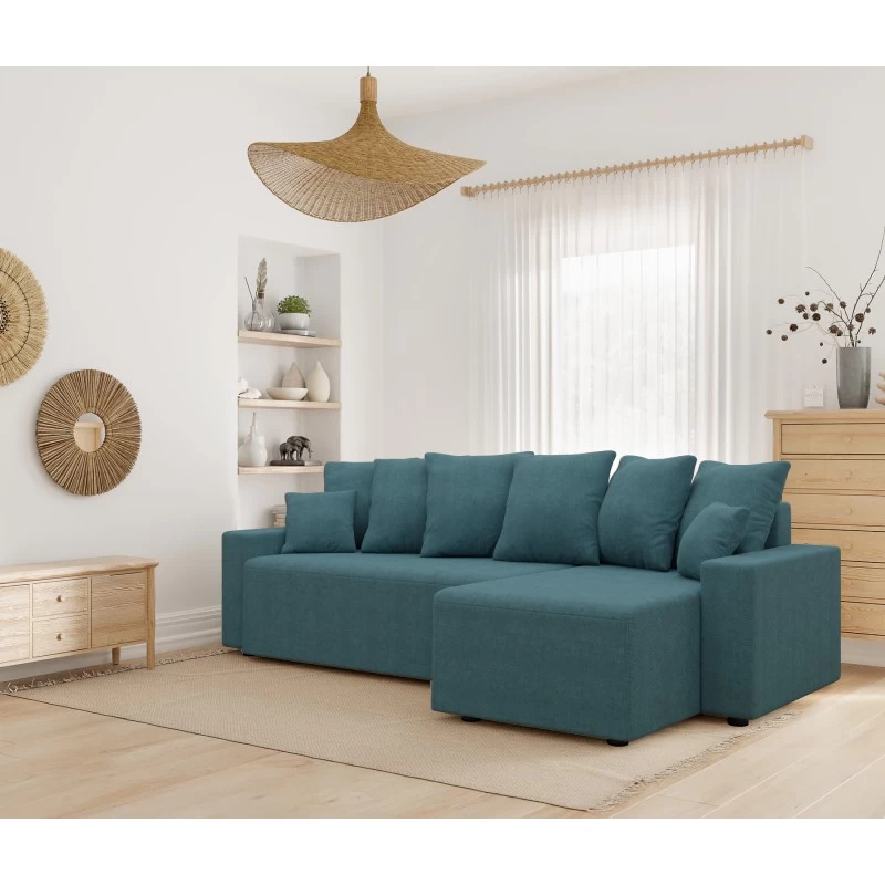 Canapé D'angle ALMA Convertible Tissu Bleu Paon 4 Places 9 Canapé D'angle ALMA Convertible Tissu Bleu Paon 4 Places – Image 9