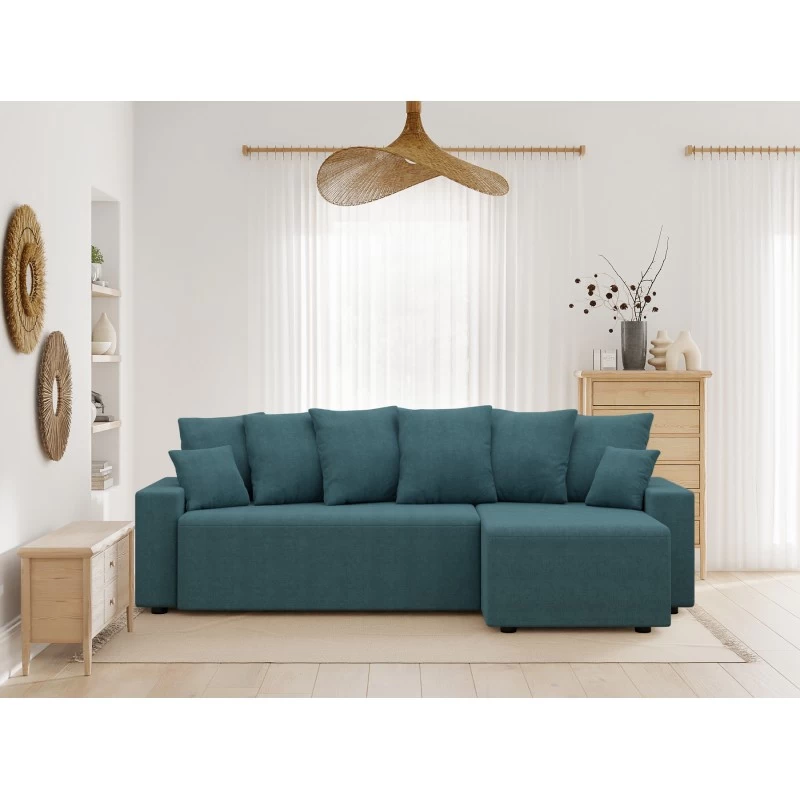 Canapé D'angle ALMA Convertible Tissu Bleu Paon 4 Places 1 Canapé D'angle ALMA Convertible Tissu Bleu Paon 4 Places