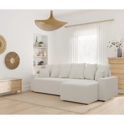 Canapé D'angle ALMA Convertible Tissu Bouclette Blanc 4 Places -Canapé Rêve Promos Magasin canape angle alma convertible tissu bouclette blanc 4 places 7