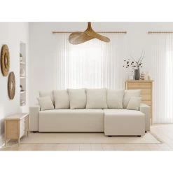 Canapé D'angle ALMA Convertible Velours Côtelé Beige 4 Places