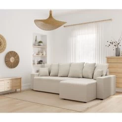 Canapé D'angle ALMA Convertible Velours Côtelé Beige 4 Places -Canapé Rêve Promos Magasin canape angle alma convertible velours cotele beige 4 places 8