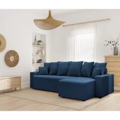 Canapé D'angle ALMA Convertible Velours Côtelé Bleu Cobalt 4 Places -Canapé Rêve Promos Magasin canape angle alma convertible velours cotele bleu cobalt 4 places 8