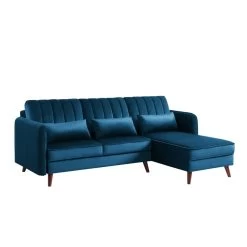 Canapé D'angle IDAHO En Velours Bleu Fixe -Canapé Rêve Promos Magasin canape angle idaho velours bleu angle fixe 2