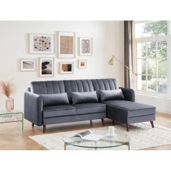 Canapé D'angle IDAHO En Velours Gris Fixe