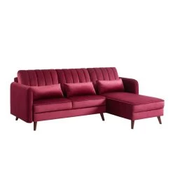 Canapé D'angle IDAHO En Velours Rouge Bordeaux Fixe -Canapé Rêve Promos Magasin canape angle idaho velours rouge angle fixe 1