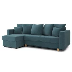 Canapé D'angle KRISTI Convertible Tissu Bleu Paon 4 Places -Canapé Rêve Promos Magasin canape angle kristi convertible tissu bleu paon 4 places 2