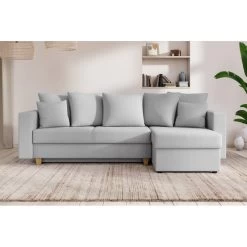 Canapé D'angle KRISTI Convertible Tissu Gris 4 Places