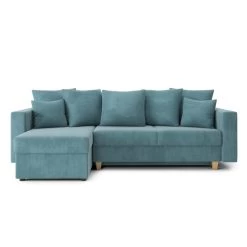Canapé D'angle KRISTI Convertible Velours Côtelé Bleu Clair 4 Places -Canapé Rêve Promos Magasin canape angle kristi convertible velours cotele bleu clair 4 places 1