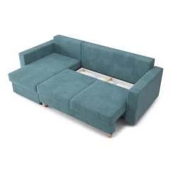 Canapé D'angle KRISTI Convertible Velours Côtelé Bleu Clair 4 Places -Canapé Rêve Promos Magasin canape angle kristi convertible velours cotele bleu clair 4 places 4