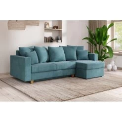 Canapé D'angle KRISTI Convertible Velours Côtelé Bleu Clair 4 Places -Canapé Rêve Promos Magasin canape angle kristi convertible velours cotele bleu clair 4 places 7