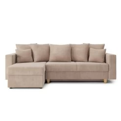 Canapé D'angle KRISTI Convertible Velours Côtelé Grège 4 Places -Canapé Rêve Promos Magasin canape angle kristi convertible velours cotele grege 4 places 1