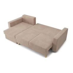 Canapé D'angle KRISTI Convertible Velours Côtelé Grège 4 Places -Canapé Rêve Promos Magasin canape angle kristi convertible velours cotele grege 4 places 3