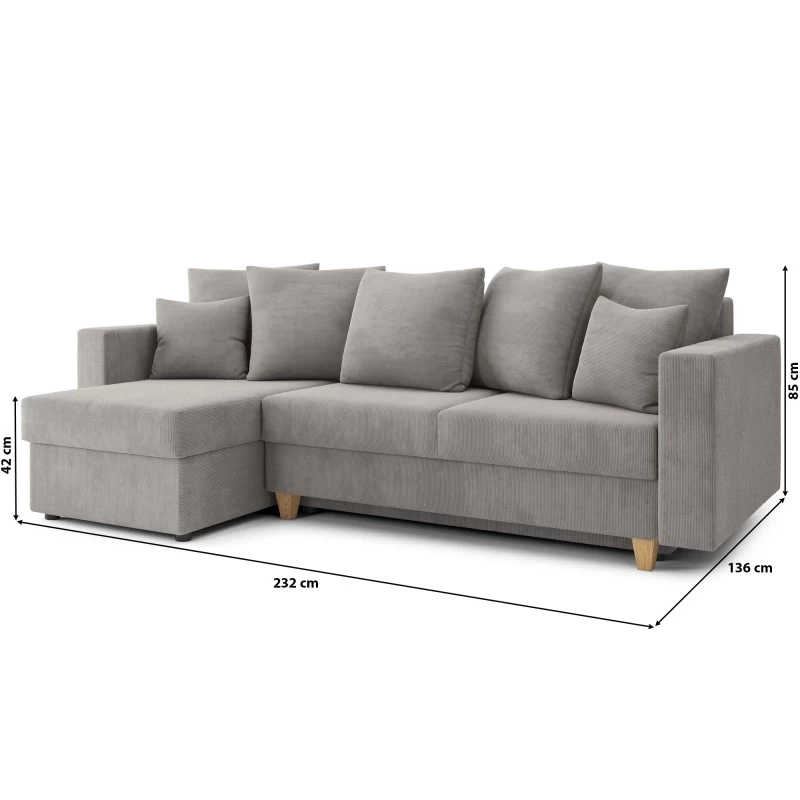 Canapé D'angle KRISTI Convertible Velours Côtelé Gris Clair 4 Places 9 Canapé D'angle KRISTI Convertible Velours Côtelé Gris Clair 4 Places – Image 9