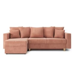 Canapé D'angle KRISTI Convertible Velours Côtelé Rose 4 Places -Canapé Rêve Promos Magasin canape angle kristi convertible velours cotele rose 4 places 1