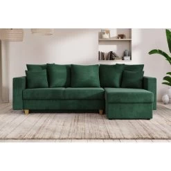 Canapé D'angle KRISTI Convertible Velours Côtelé Vert 4 Places