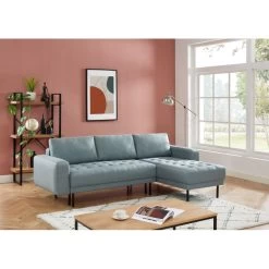 Canapé D'angle MEGEVE En Tissu Vert D'eau 5 Places Convertible