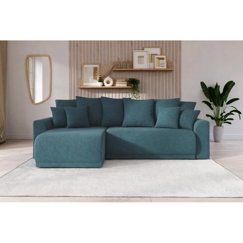 Canapé D'angle NOVA Convertible Tissu Bleu Paon 4 Places 1 Canapé D'angle NOVA Convertible Tissu Bleu Paon 4 Places