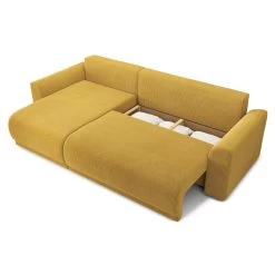 Canapé D'angle NOVA Convertible Velours Côtelé Jaune 4 Places -Canapé Rêve Promos Magasin canape angle nova convertible velours cotele jaune 4 places 4