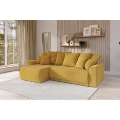 Canapé D'angle NOVA Convertible Velours Côtelé Jaune 4 Places -Canapé Rêve Promos Magasin canape angle nova convertible velours cotele jaune 4 places 7