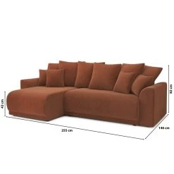 Canapé D'angle NOVA Convertible Velours Côtelé Terracotta 4 Places -Canapé Rêve Promos Magasin canape angle nova convertible velours cotele terracotta 4 places 9