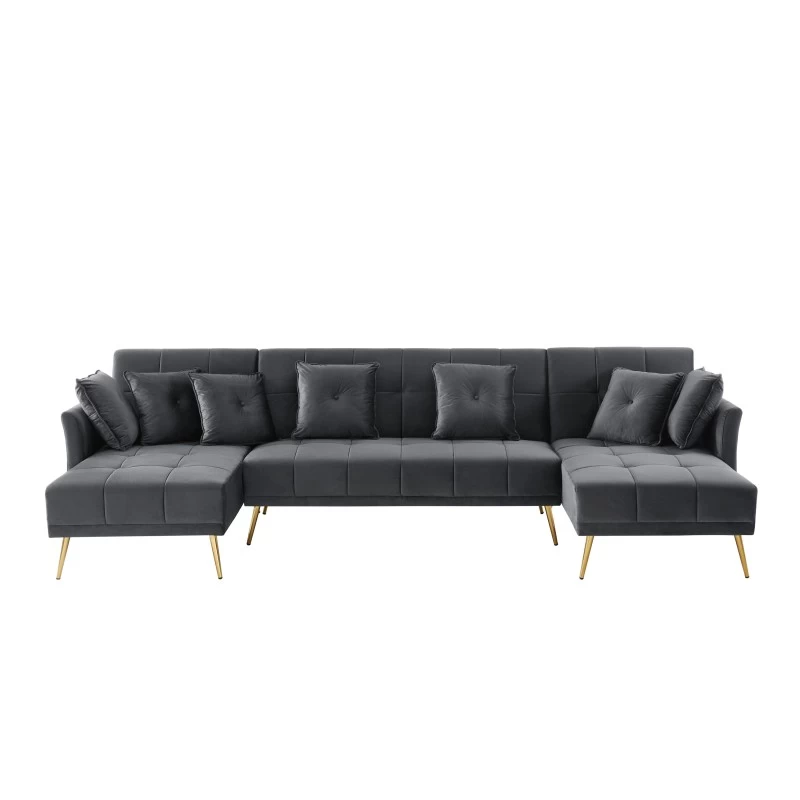 Canapé Panoramique AROMA Convertible En Velours Anthracite 6 Places 2 Canapé Panoramique AROMA Convertible En Velours Anthracite 6 Places – Image 2