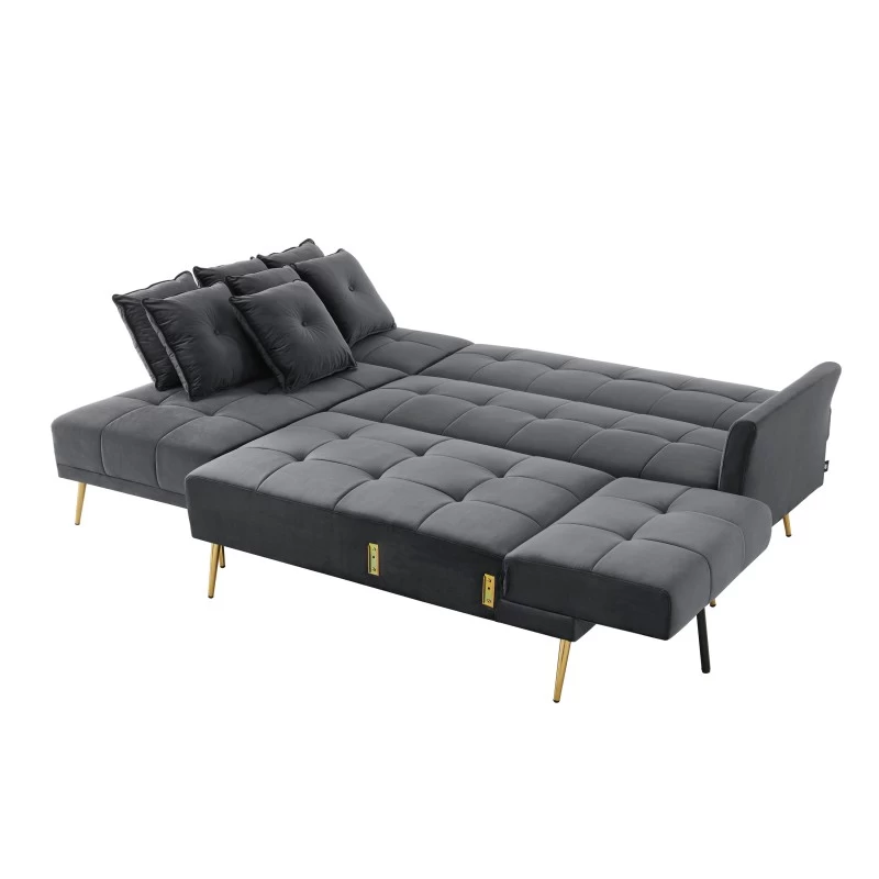 Canapé Panoramique AROMA Convertible En Velours Anthracite 6 Places 4 Canapé Panoramique AROMA Convertible En Velours Anthracite 6 Places – Image 4