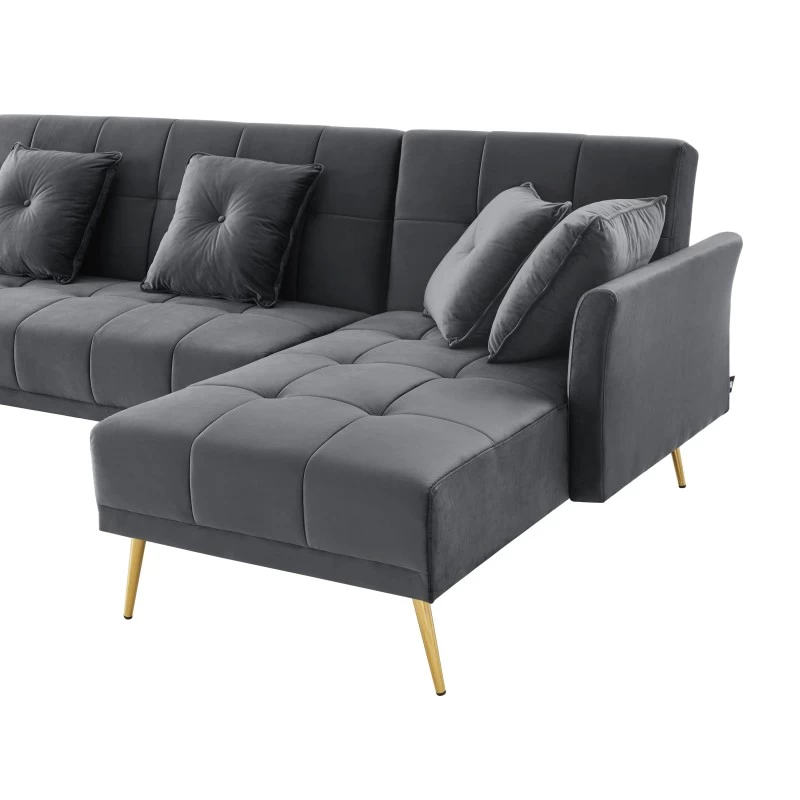 Canapé Panoramique AROMA Convertible En Velours Anthracite 6 Places 7 Canapé Panoramique AROMA Convertible En Velours Anthracite 6 Places – Image 7